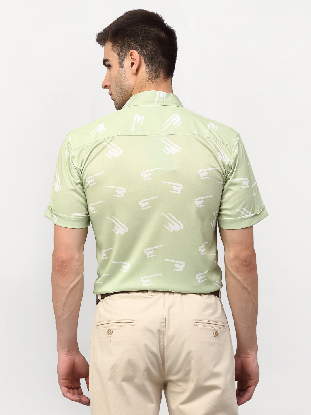 Jainish Green Men's Printed Lycra Half Sleevess Formal Shirts ( SF 778Pista ) - Distacart