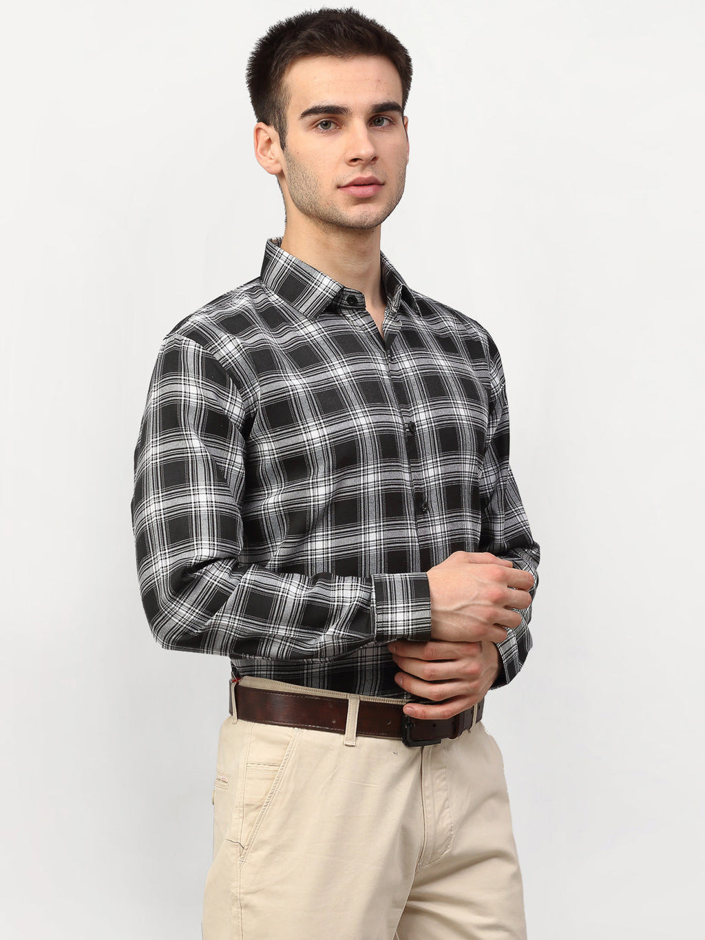 Jainish Black Men's Checked Formal Shirts ( SF 779Black ) - Distacart