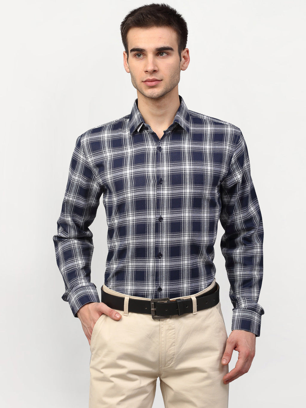 Jainish Navy Blue Men's Checked Formal Shirts ( SF 779Navy ) - Distacart