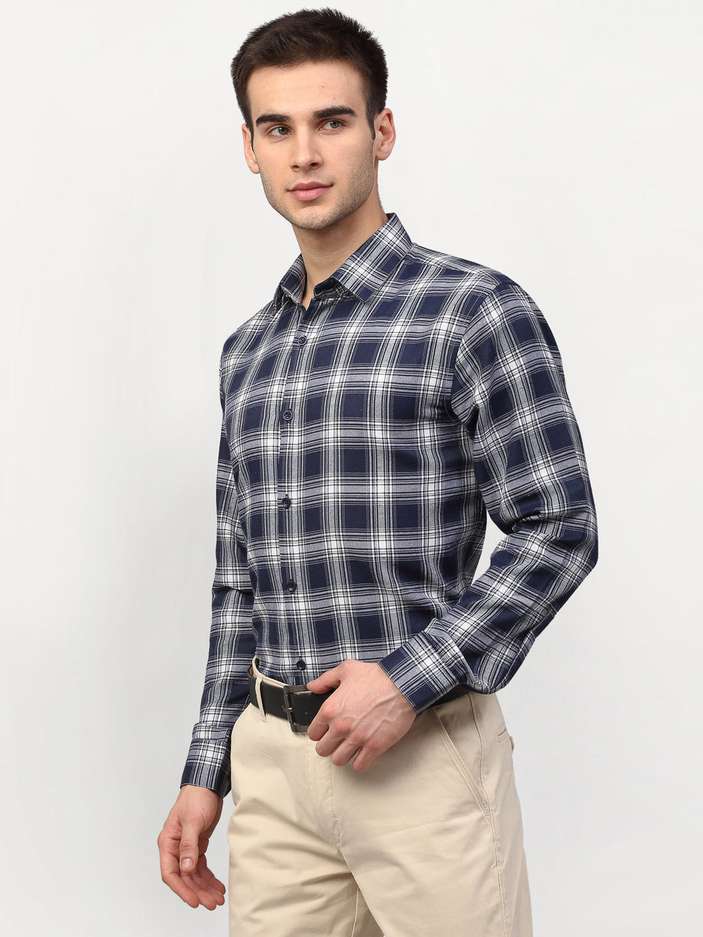 Jainish Navy Blue Men's Checked Formal Shirts ( SF 779Navy ) - Distacart
