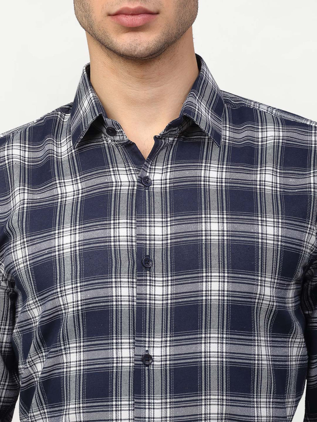 Jainish Navy Blue Men's Checked Formal Shirts ( SF 779Navy ) - Distacart