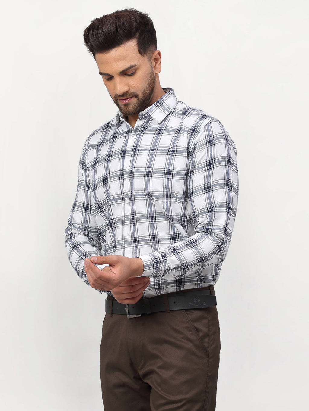 Jainish White Men's Checked Formal Shirts ( SF 779White ) - Distacart