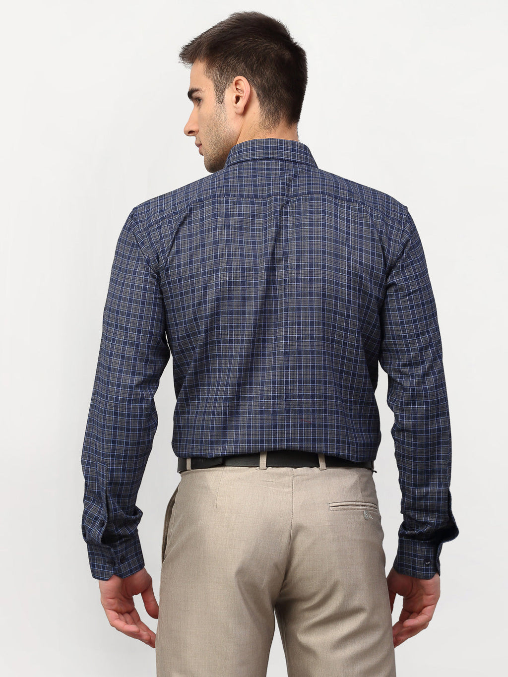 Jainish Blue Men's Checked Formal Shirts ( SF 780Blue-Grey ) - Distacart