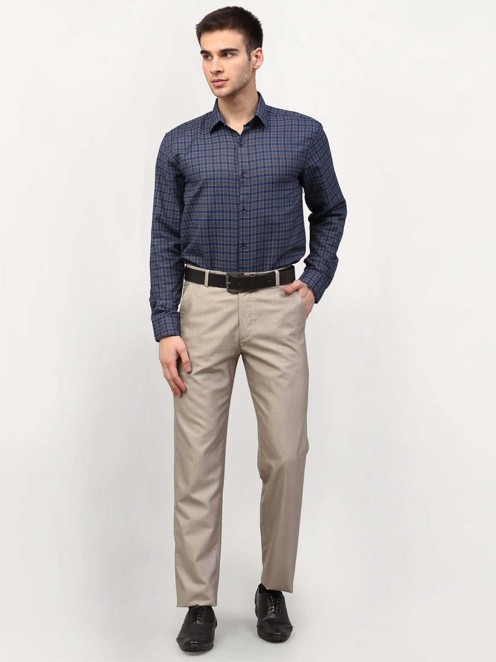 Jainish Blue Men's Checked Formal Shirts ( SF 780Blue-Grey ) - Distacart