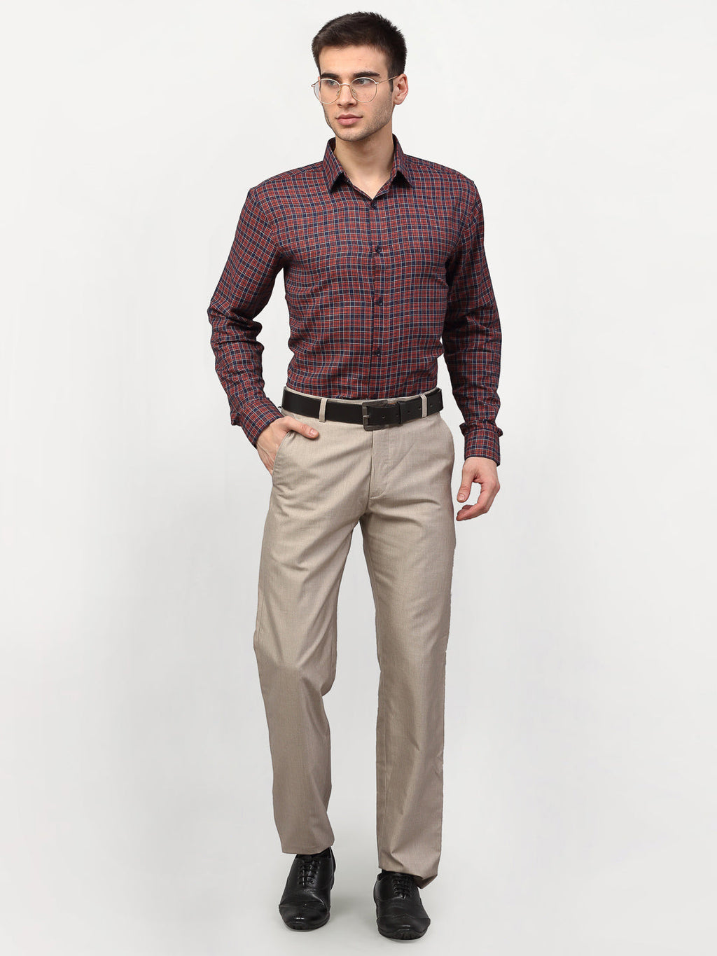 Jainish Maroon Men's Checked Formal Shirts ( SF 780Maroon ) - Distacart
