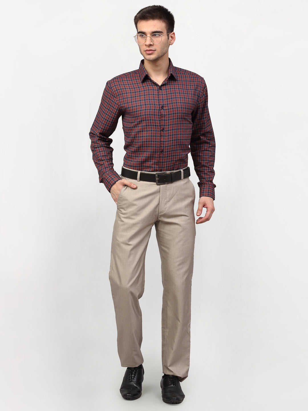 Jainish Maroon Men's Checked Formal Shirts ( SF 780Maroon ) - Distacart