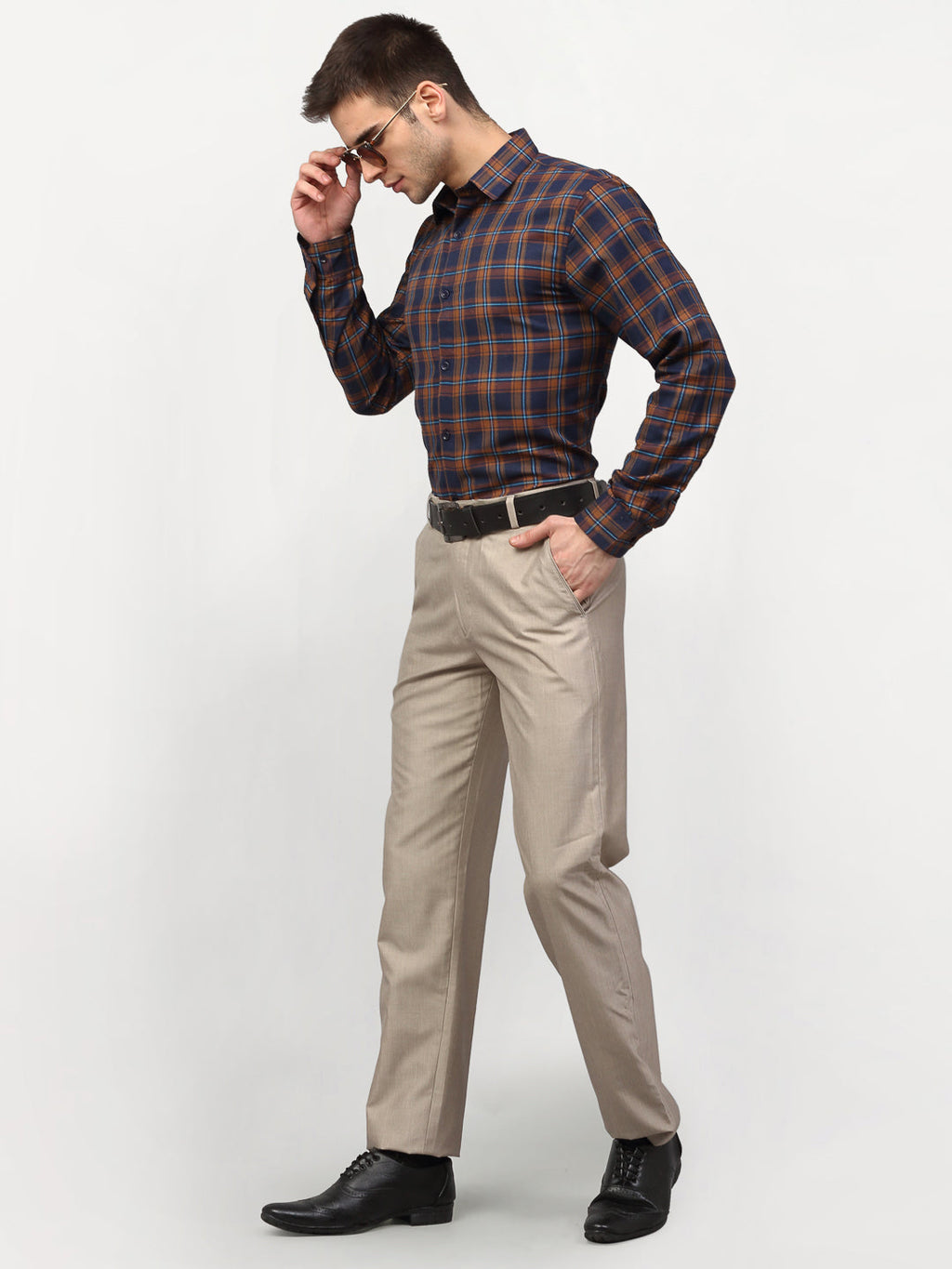 Jainish Orange Men's Checked Formal Shirts ( SF 781Orange-Blue ) - Distacart