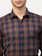 Jainish Orange Men's Checked Formal Shirts ( SF 781Orange-Blue ) - Distacart
