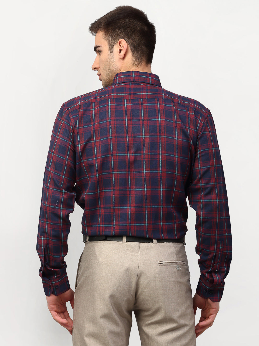 Jainish Red Men's Checked Formal Shirts ( SF 781Red-Blue ) - Distacart