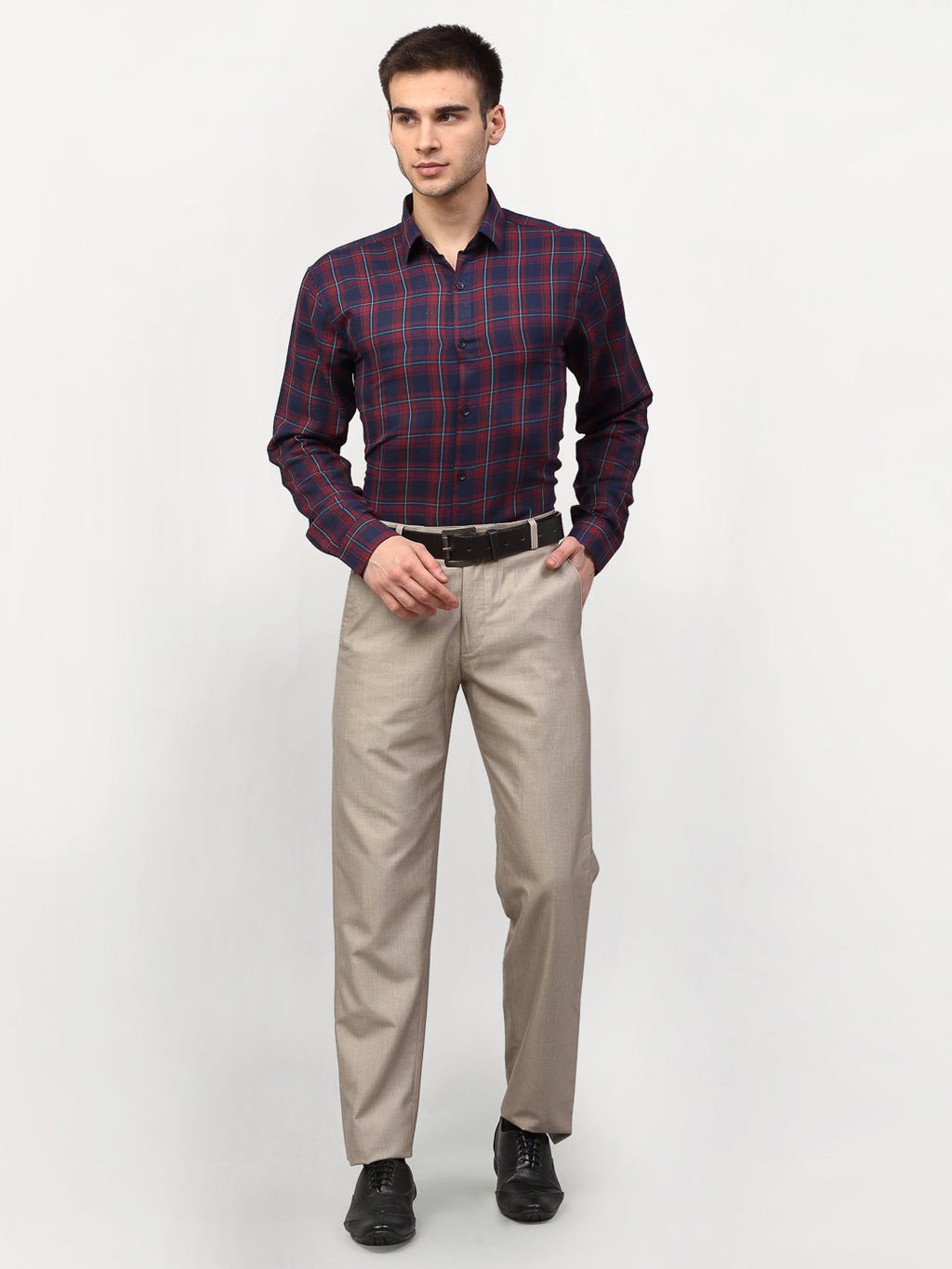 Jainish Red Men's Checked Formal Shirts ( SF 781Red-Blue ) - Distacart