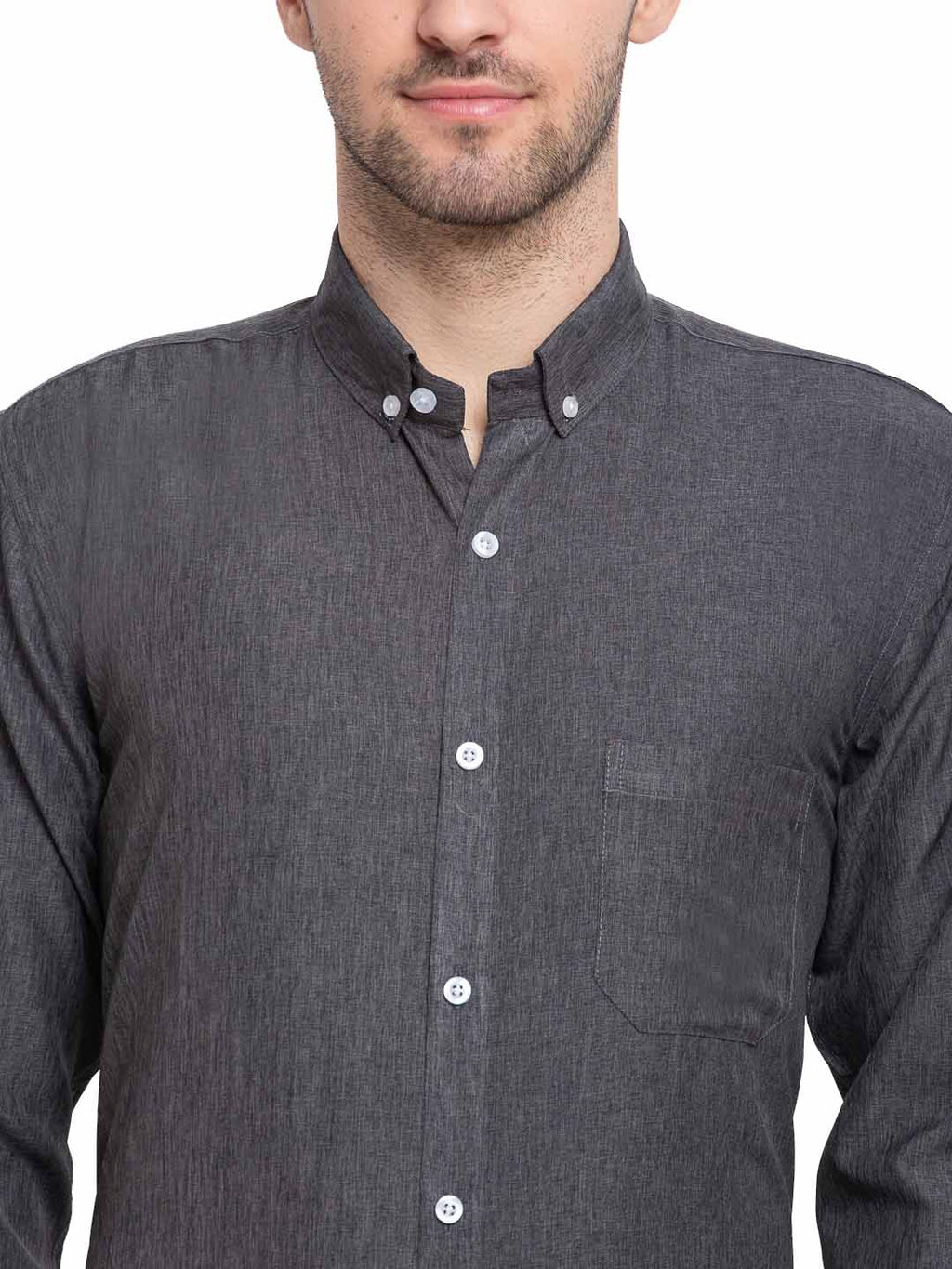 Jainish Grey Melange Men's Button Down Collar Cotton Formal Shirt ( SF 785Charcoal ) - Distacart