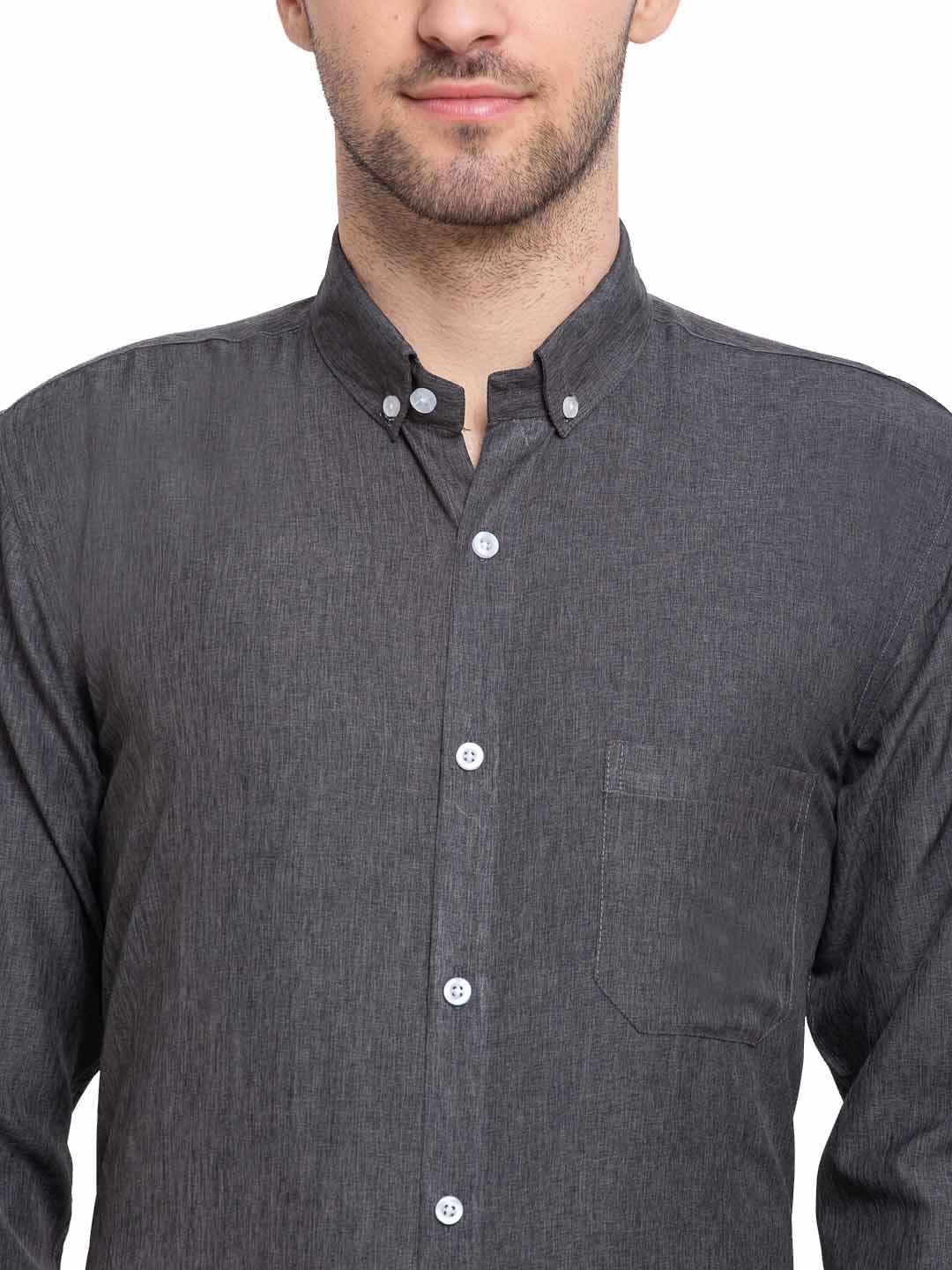 Jainish Grey Melange Men's Button Down Collar Cotton Formal Shirt ( SF 785Charcoal ) - Distacart