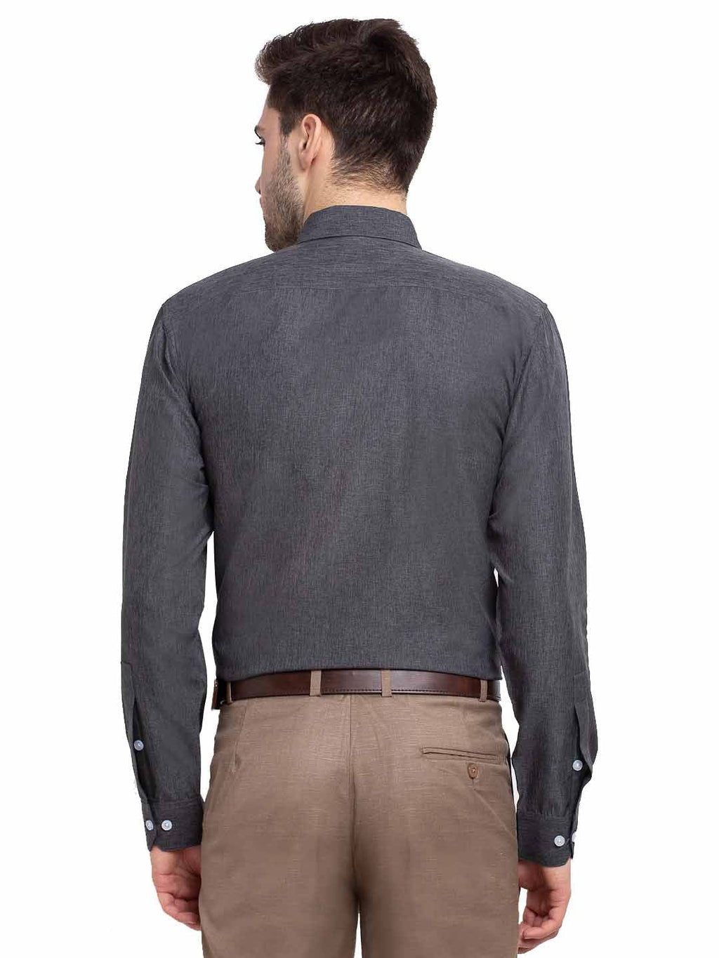 Jainish Grey Melange Men's Button Down Collar Cotton Formal Shirt ( SF 785Charcoal ) - Distacart