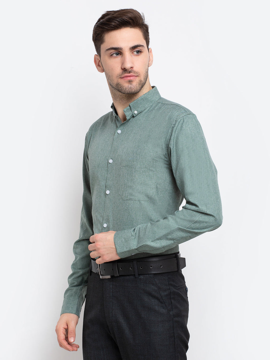 Jainish Green Men's Button Down Collar Cotton Formal Shirt ( SF 785Green ) - Distacart
