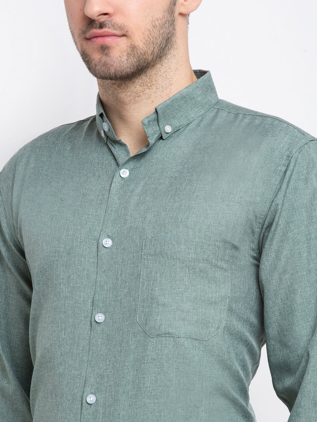 Jainish Green Men's Button Down Collar Cotton Formal Shirt ( SF 785Green ) - Distacart