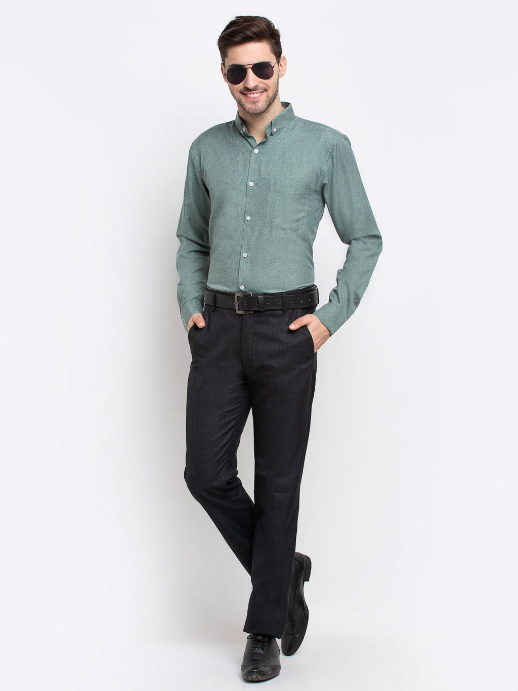 Jainish Green Men's Button Down Collar Cotton Formal Shirt ( SF 785Green ) - Distacart