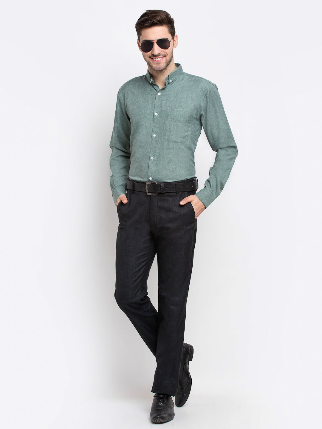 Jainish Green Men's Button Down Collar Cotton Formal Shirt ( SF 785Green ) - Distacart