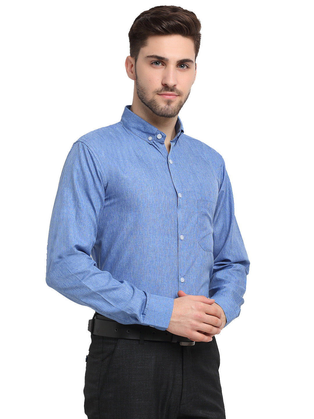 Jainish Blue Men's Button Down Collar Cotton Formal Shirt ( SF 785Light-Blue ) - Distacart