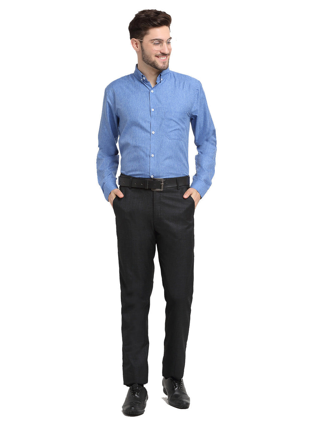 Jainish Blue Men's Button Down Collar Cotton Formal Shirt ( SF 785Light-Blue ) - Distacart
