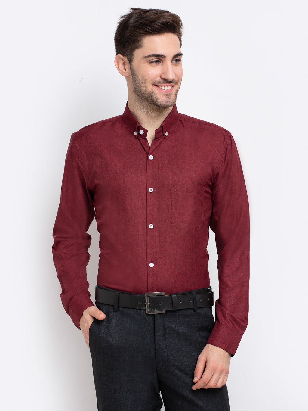 Jainish Maroon Men's Button Down Collar Cotton Formal Shirt ( SF 785Maroon ) - Distacart