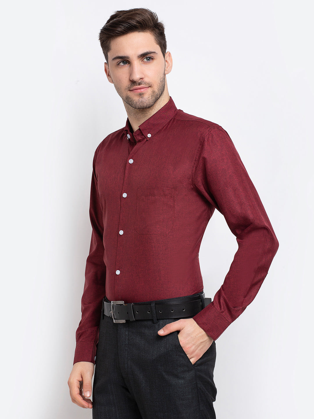 Jainish Maroon Men's Button Down Collar Cotton Formal Shirt ( SF 785Maroon ) - Distacart