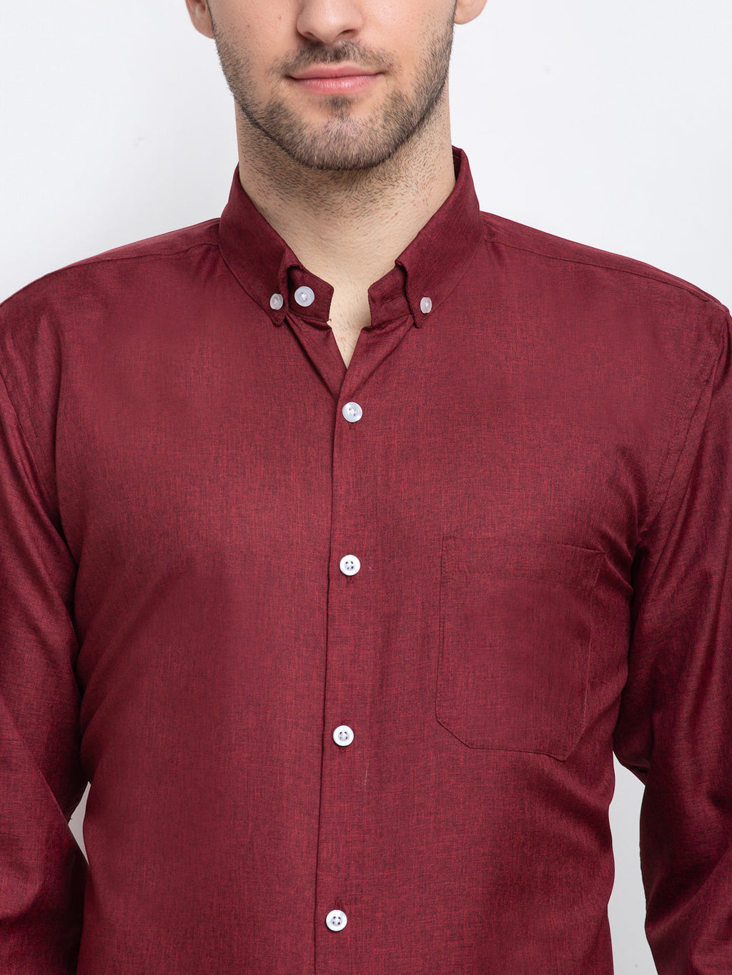 Jainish Maroon Men's Button Down Collar Cotton Formal Shirt ( SF 785Maroon ) - Distacart