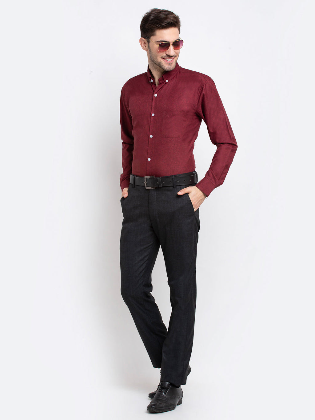 Jainish Maroon Men's Button Down Collar Cotton Formal Shirt ( SF 785Maroon ) - Distacart