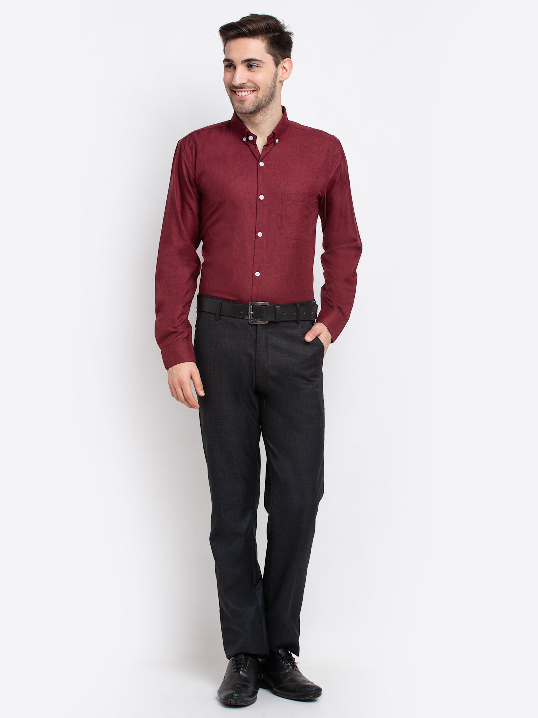 Jainish Maroon Men's Button Down Collar Cotton Formal Shirt ( SF 785Maroon ) - Distacart