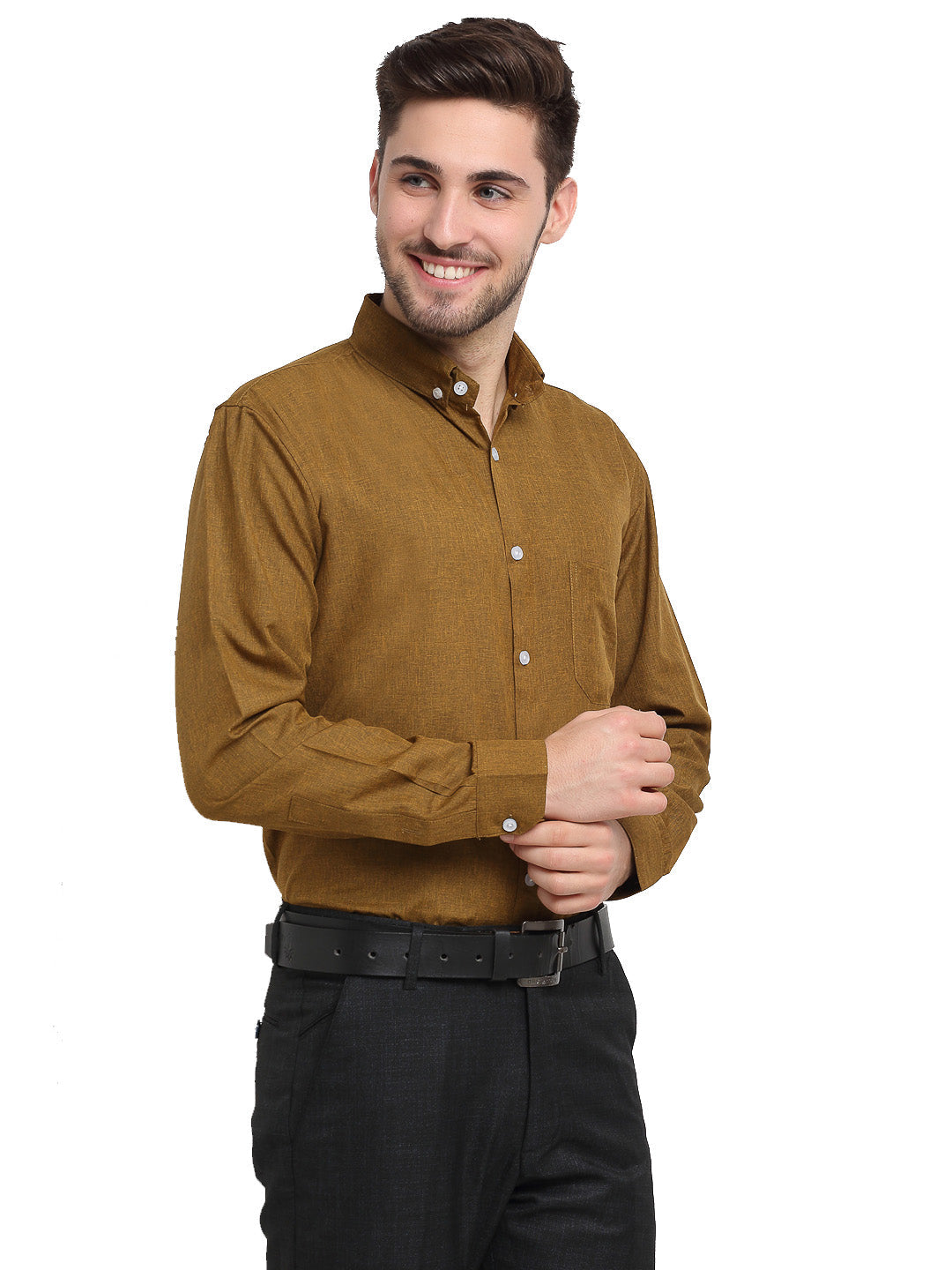 Jainish Olive Men's Button Down Collar Cotton Formal Shirt ( SF 785Olive ) - Distacart