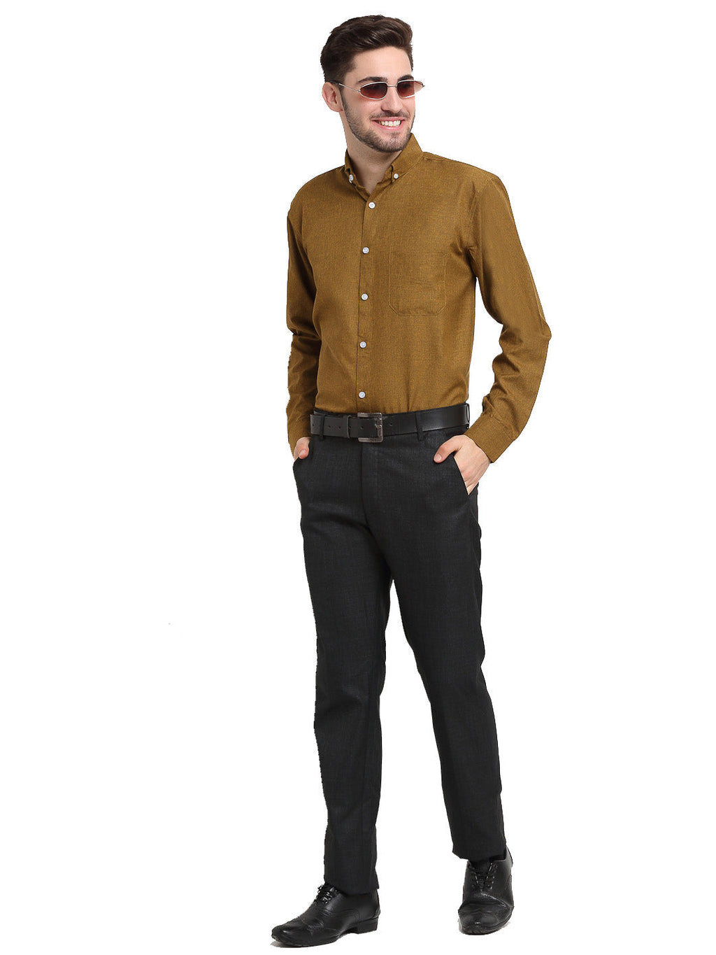 Jainish Olive Men's Button Down Collar Cotton Formal Shirt ( SF 785Olive ) - Distacart