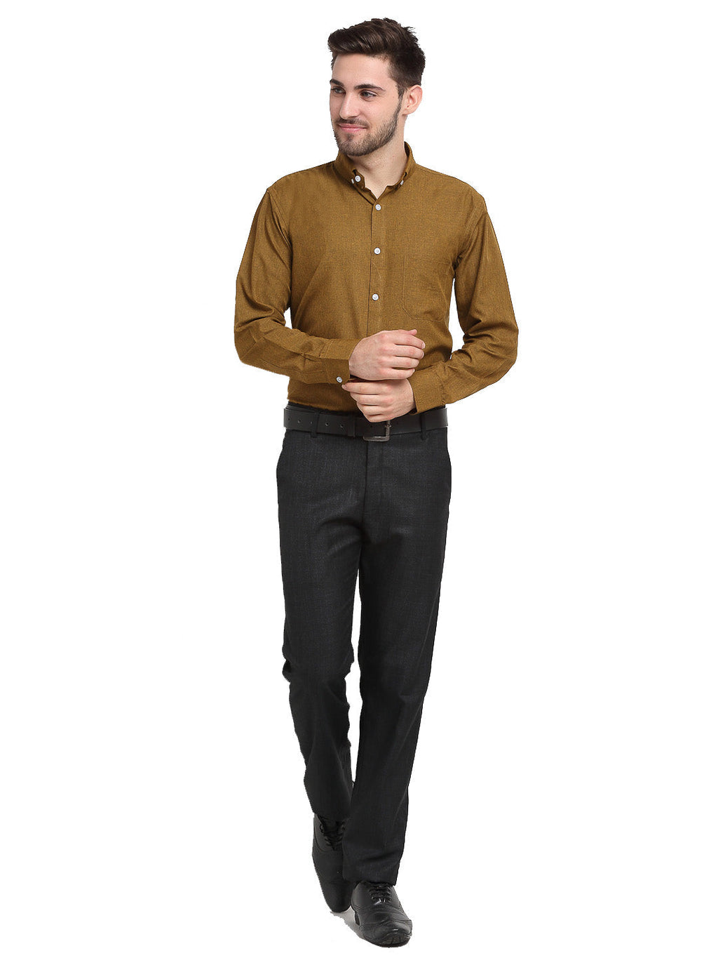 Jainish Olive Men's Button Down Collar Cotton Formal Shirt ( SF 785Olive ) - Distacart