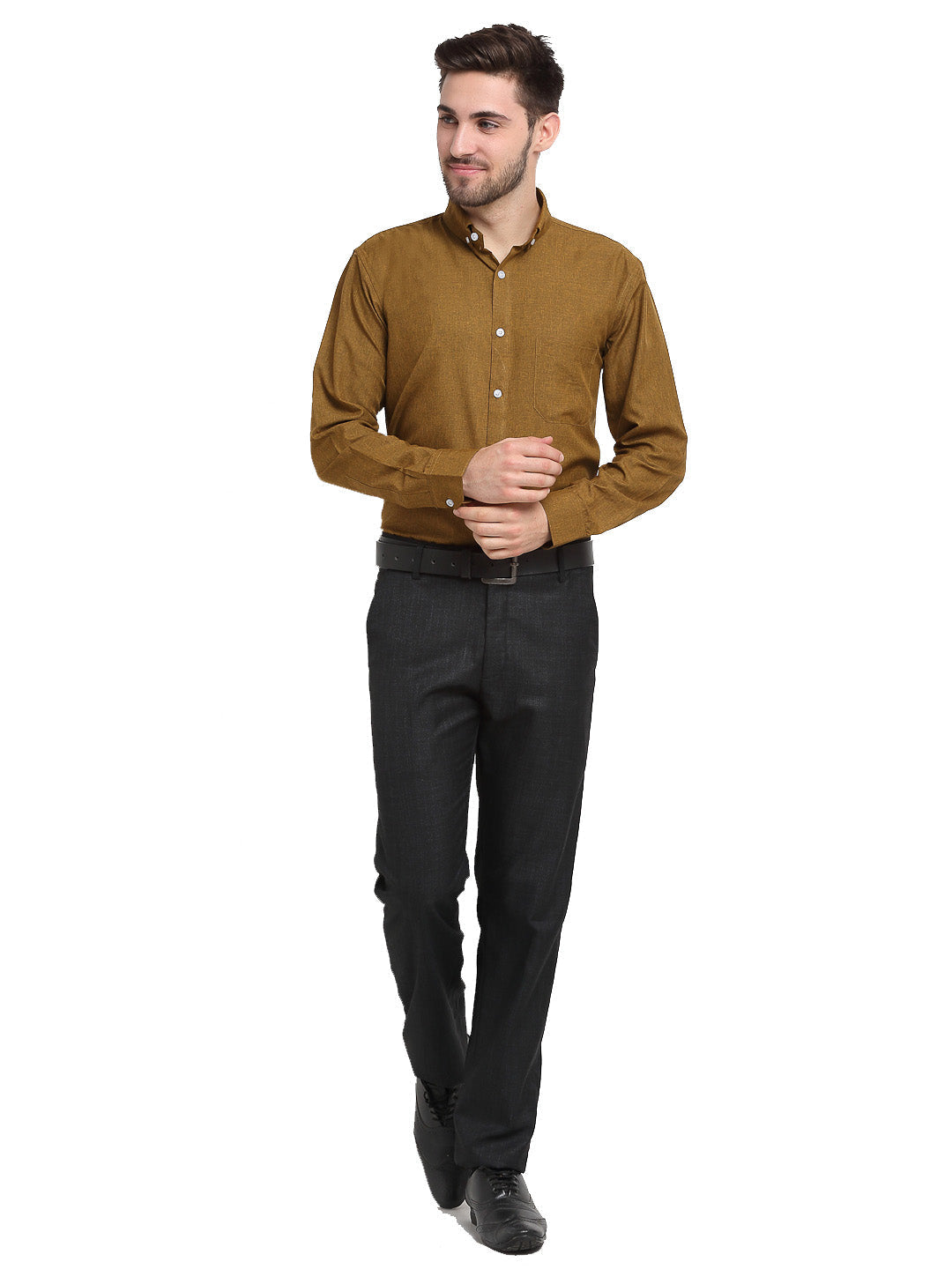 Jainish Olive Men's Button Down Collar Cotton Formal Shirt ( SF 785Olive ) - Distacart