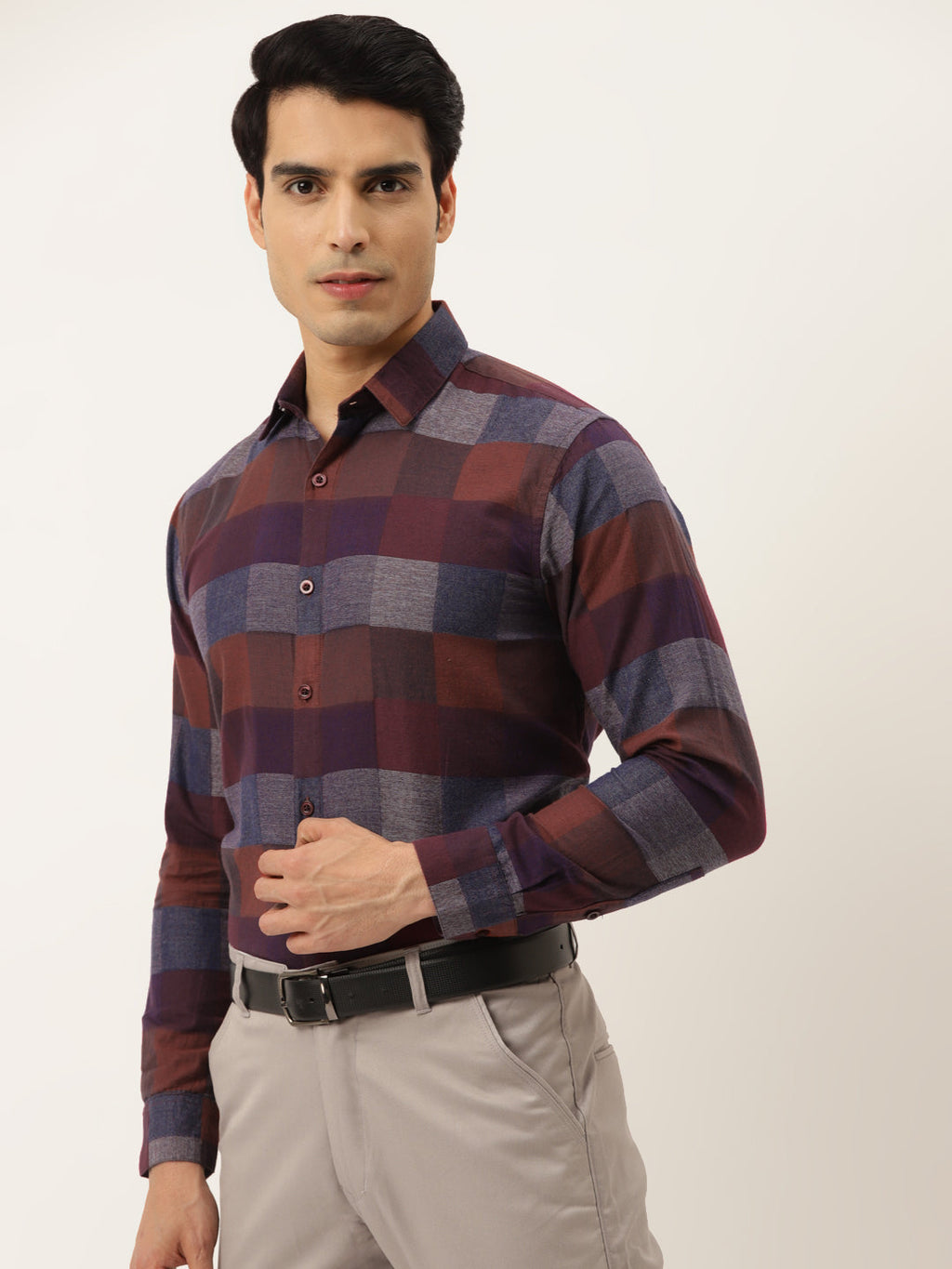 Jainish Brown Men's Formal Cotton Checked Shirt ( SF 787Brown ) - Distacart