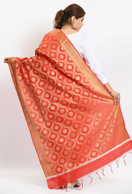 Mominos Fashion Moeza Women's Banarsi Silk All Over Woven Design Red Dupatta - Distacart