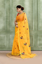 Piyari Fashion Women's Yellow Embellished Cotton Blend Embroidery Saree - Distacart
