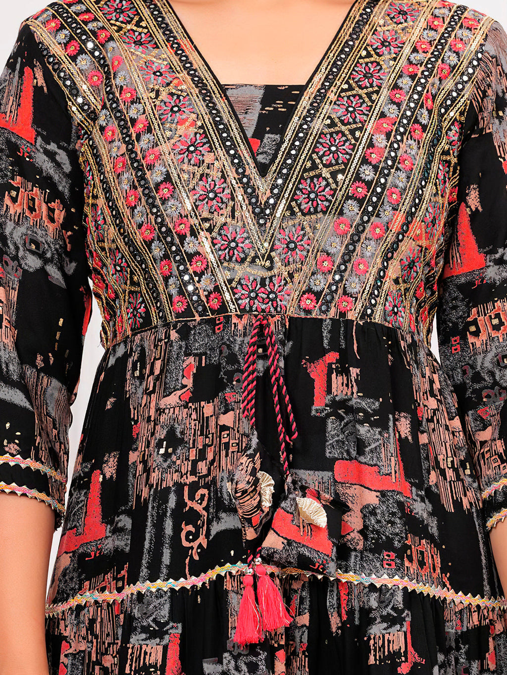Embroidered & Printed Kurta With Pant & Dupatta Luxury Premium, Black - Hiral Fashion - Distacart