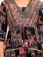 Embroidered & Printed Kurta With Pant & Dupatta Luxury Premium, Black - Hiral Fashion - Distacart