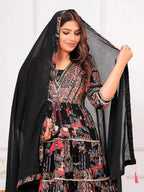 Embroidered & Printed Kurta With Pant & Dupatta Luxury Premium, Black - Hiral Fashion - Distacart