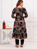 Embroidered & Printed Kurta With Pant & Dupatta Luxury Premium, Black - Hiral Fashion - Distacart