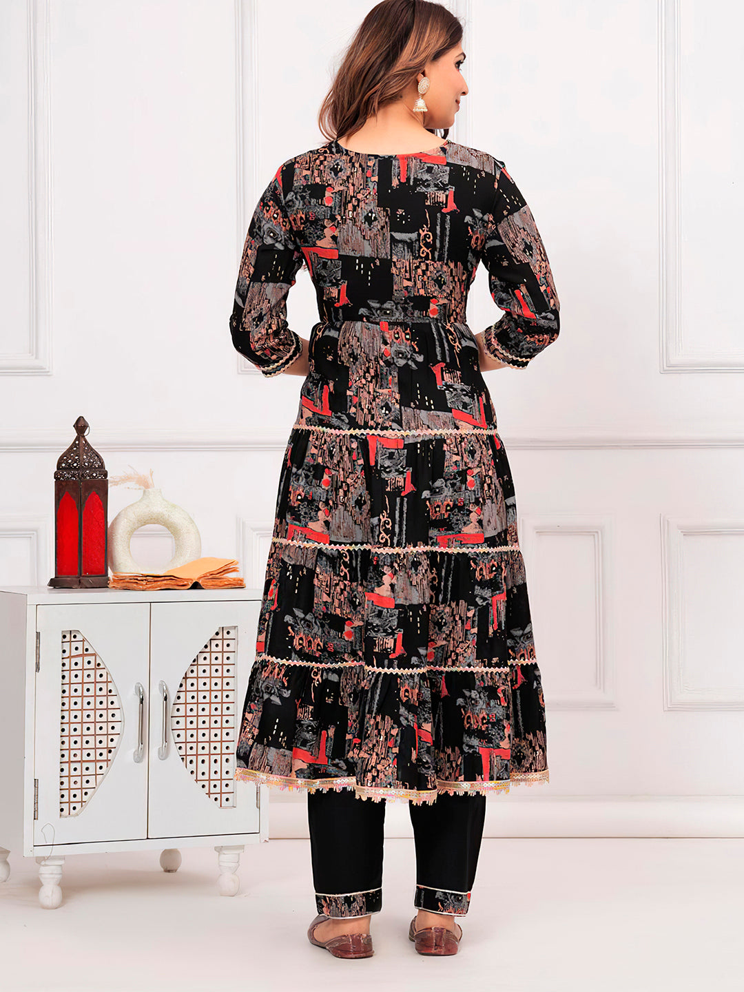 Embroidered & Printed Kurta With Pant & Dupatta Luxury Premium, Black - Hiral Fashion - Distacart