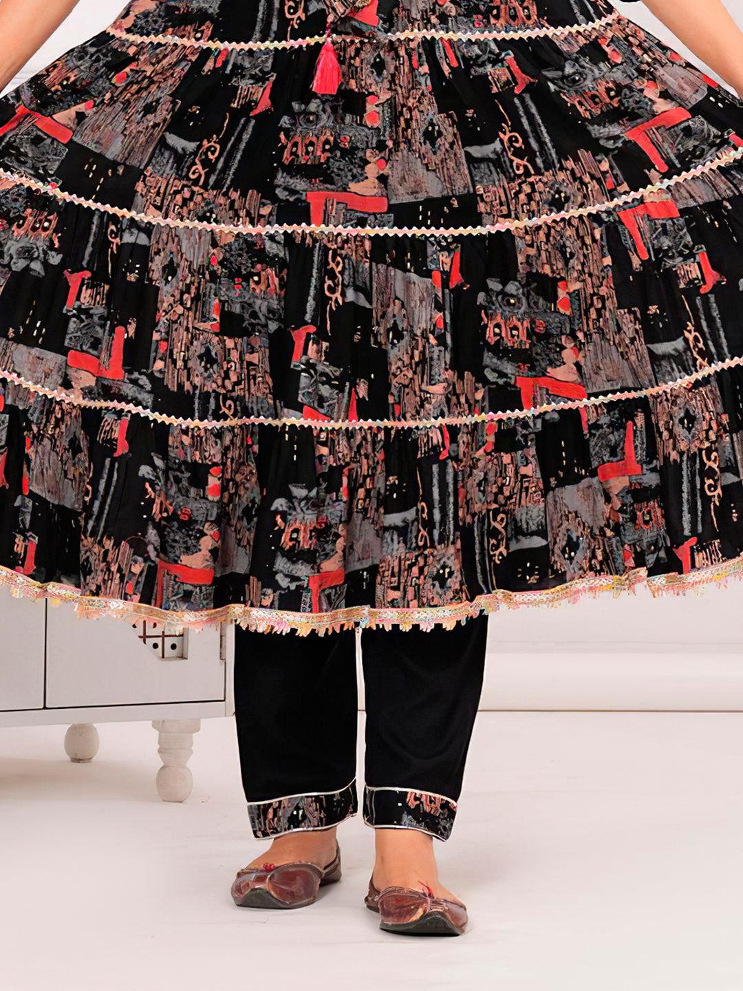 Embroidered & Printed Kurta With Pant & Dupatta Luxury Premium, Black - Hiral Fashion - Distacart
