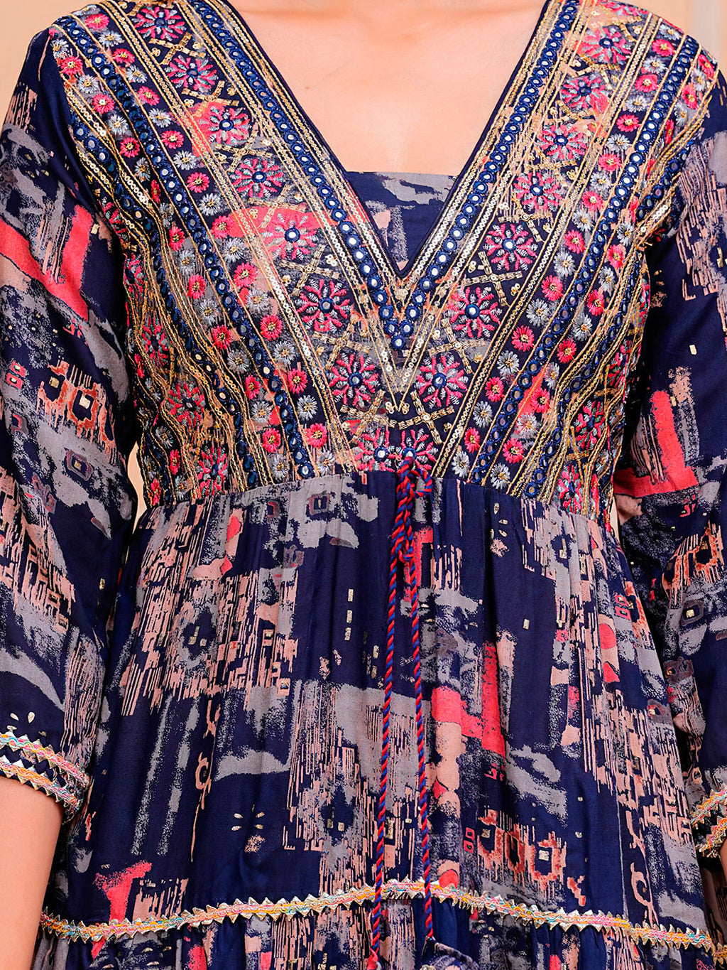 Embroidered & Printed Kurta With Pant & Dupatta Luxury Premium, Navy Blue - Hiral Fashion - Distacart