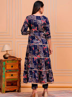 Embroidered & Printed Kurta With Pant & Dupatta Luxury Premium, Navy Blue - Hiral Fashion - Distacart