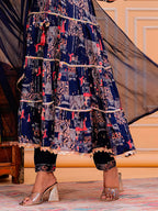 Embroidered & Printed Kurta With Pant & Dupatta Luxury Premium, Navy Blue - Hiral Fashion - Distacart