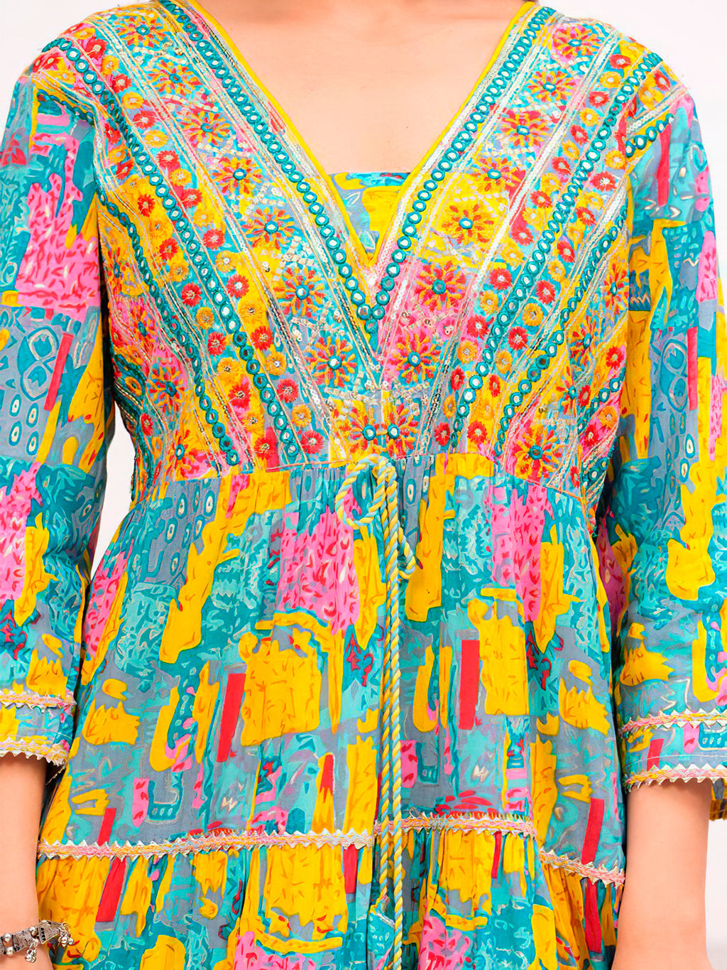 Embroidered & Printed Multicoloured Flared Kurta With Pant & Dupatta Premium Luxury, Multicolor - Hiral Fashion