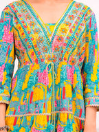 Embroidered & Printed Multicoloured Flared Kurta With Pant & Dupatta Premium Luxury, Multicolor - Hiral Fashion