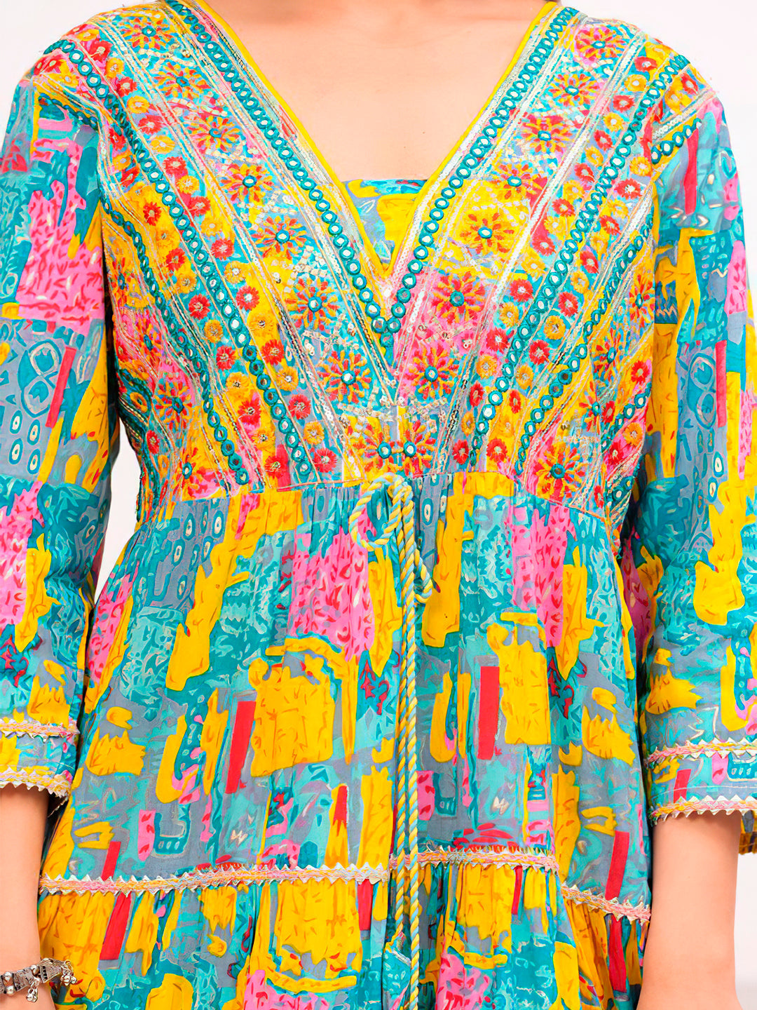 Embroidered & Printed Multicoloured Flared Kurta With Pant & Dupatta Premium Luxury, Multicolor - Hiral Fashion