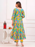 Embroidered & Printed Multicoloured Flared Kurta With Pant & Dupatta Premium Luxury, Multicolor - Hiral Fashion