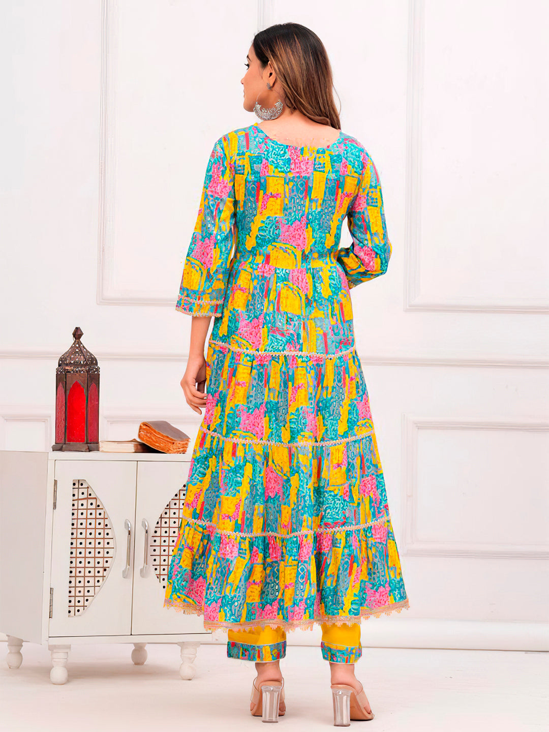 Embroidered & Printed Multicoloured Flared Kurta With Pant & Dupatta Premium Luxury, Multicolor - Hiral Fashion