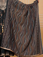 Embroidered & Leaf Printed Flared Kurta With Pant & Dupatta, Bottle-Green - Hiral Fashion